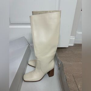 Marc Fisher DACEA Ivory Leather Mid-Calf Block Heel Boots 8M